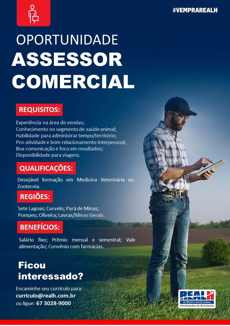 Real H oferece oportunidade para Assessor Comercial em Minas Gerais