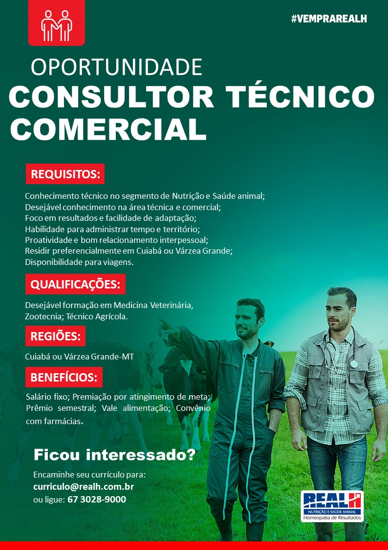 Oportunidade: Real H Contrata Consultor Técnico  Comercial